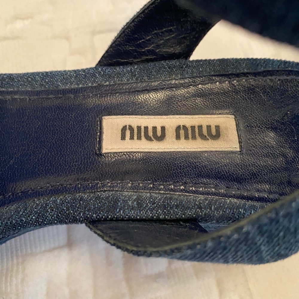 Miu Miu Denim Crystal Chunky Heel Sandals 7* - Picture 7 of 12